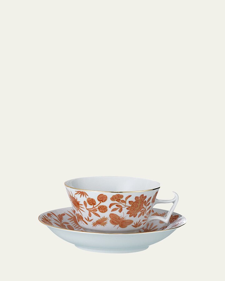 Mottahedeh Sacred Bird & Butterfly Teacup & Saucer Plate