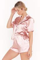 Thumbnail for your product : Nasty Gal Womens The Sleepover Club Satin Shirt and Shorts Pyjama Set - pink - 8