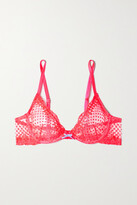 Thumbnail for your product : Fleur Du Mal Dotty Satin-trimmed Embroidered Stretch-tulle Underwired Soft-cup Bra - Bright pink