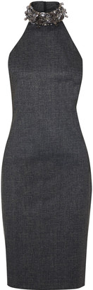 Badgley Mischka Embellished Mélange Stretch-jersey Halterneck Dress