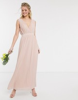 Thumbnail for your product : Y.A.S pleated maxi dress with deep v neck in pink