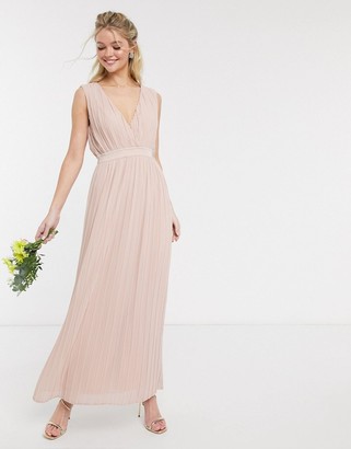 Y.A.S pleated maxi dress with deep v neck in pink
