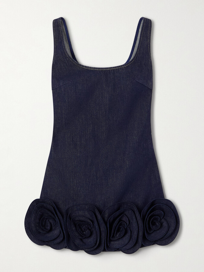 Self-Portrait Appliquéd Denim Mini Dress - Blue