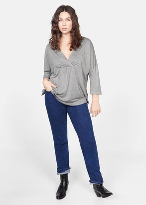MANGO Violeta BY Wrap v-neckline t-shirt light heather grey - XS - Plus sizes