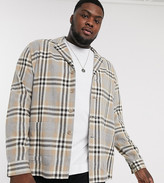 Thumbnail for your product : ASOS DESIGN Plus revere collar relaxed fit overshirt in ecru check