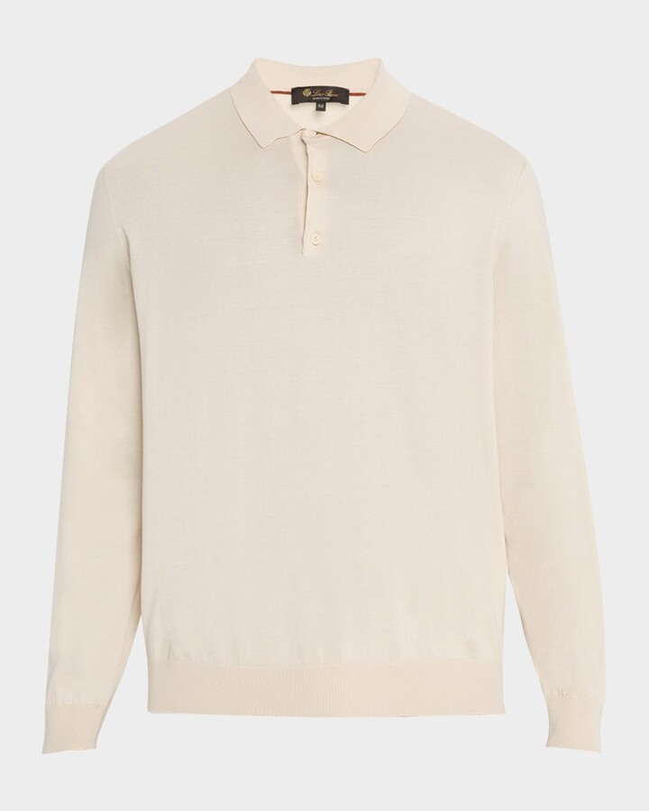 Loro Piana Men's Loro Island Cotton Giza Long-Sleeve Polo Shirt