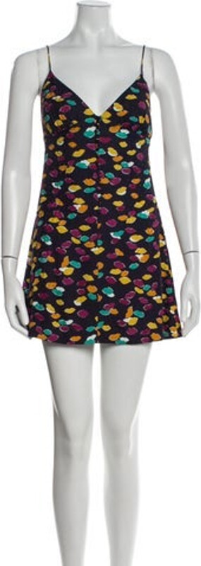 Saint Laurent Silk Slip Dress From the 2021 Collection by Anthony Vaccarello Blue Printed Sleeveless with V-Neck Concealed Zip Closure at Back