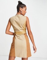 Thumbnail for your product : ASOS DESIGN button through color block twill 70s pinny mini dress