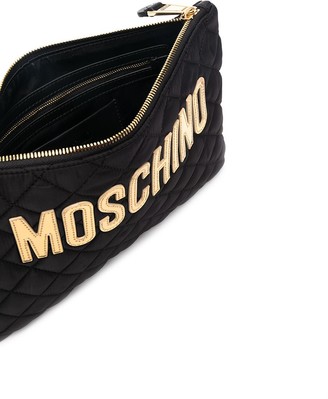 Moschino Logo-Plaque Diamond-Quilt Clutch Bag