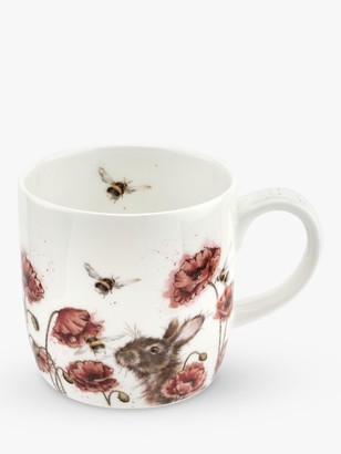 Wrendale Designs Poppies & Bees Mug, 310ml, White/Multi