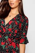 Thumbnail for your product : boohoo Plus Polka Dot Floral Wrap Playsuit