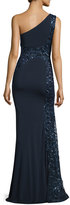 Thumbnail for your product : David Meister One-Shoulder Sequined Embroidered Gown