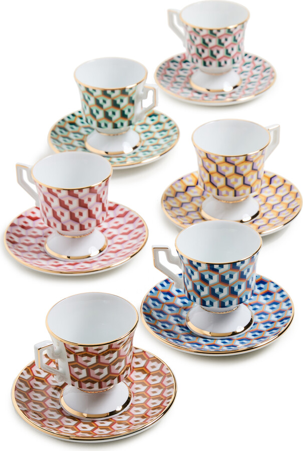 La DoubleJ Set Of Four Gold-plated Porcelain Espresso Cups And Saucers -  Pink