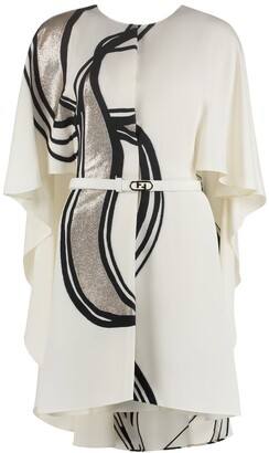 Fendi Abstract Print Belt Waisted Cape Dress