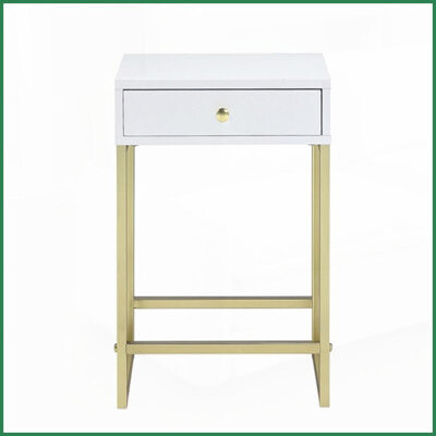 Latitude Run White & Brass 1-Drawer Coffee Table for Living Room, Space-Saving with Smooth Glide Drawer