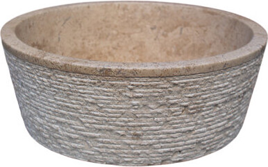TashMart Brushed Natural Stone Handmade Circular Vessel Bathroom Sink