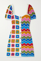 Thumbnail for your product : Farm Rio Crocheted Cotton Mini Dress - Blue - large