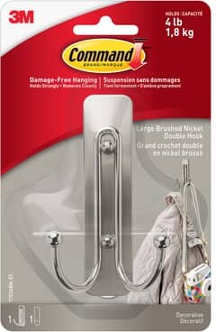 12 Pack: Command™ Brushed Nickel Decorative Double Hook By 3M