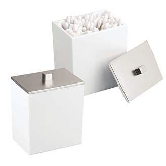 mDesign Modern Square Bathroom Vanity Countertop Storage Organizer Canister Jar for Cotton Swabs