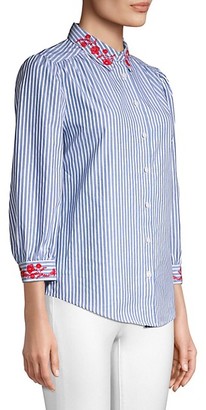Draper James Embroidered Striped Button-Down Shirt