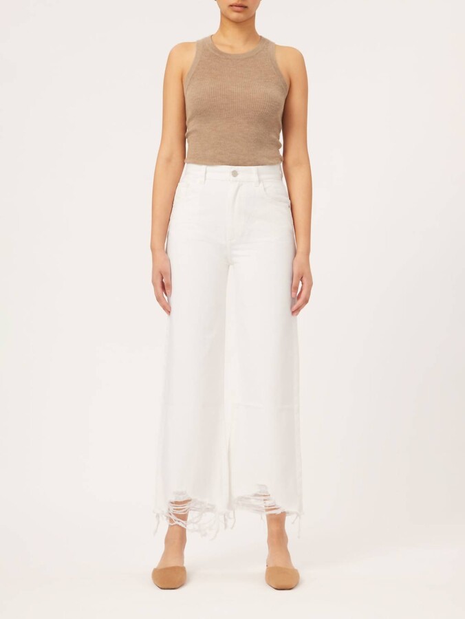DL1961 - Women's Hepburn Wide Leg High Rise Vintage Ankle Jeans In White Distressed