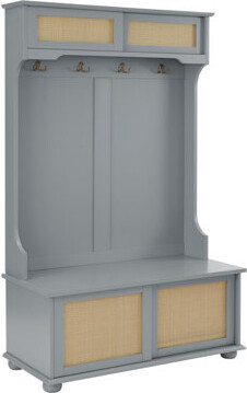 Clothes hanger Hall Tree Storage Bench Shoe Rack for Entryway, Hall Tree with Bench and Shoe Storage, Hall Tree Entryway Bench with Rattan Door Gray,