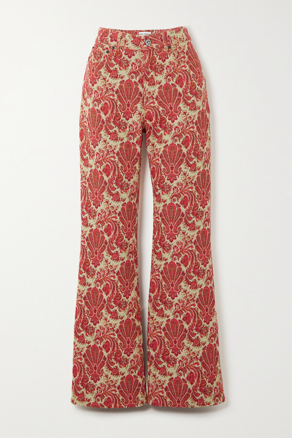 Colorful Abstract Floral-Print Wide-Leg Pants With Pleated Cuffs, Lalipop  Design