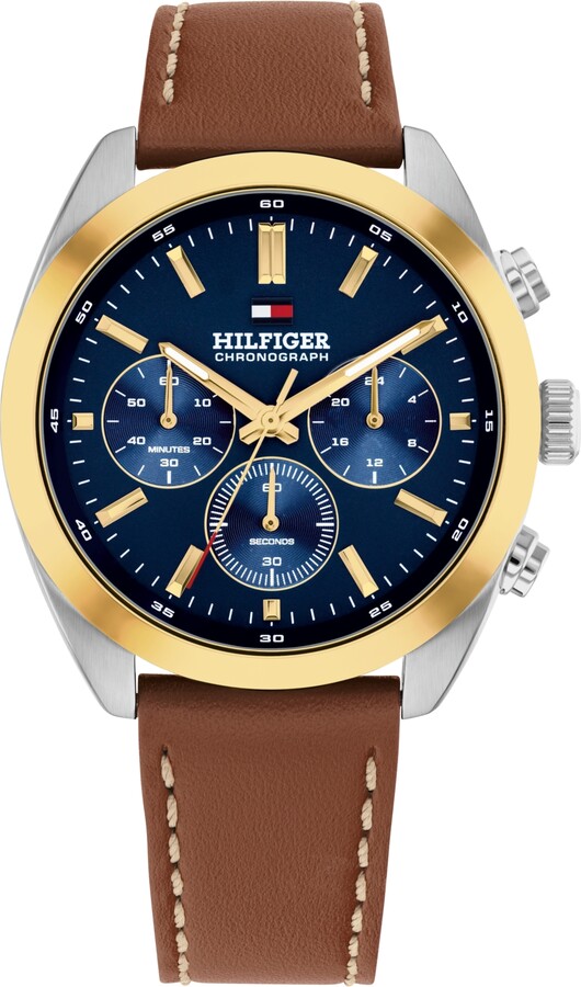 Tommy Hilfiger Men's Chronograph Brown Leather Strap Watch 40mm