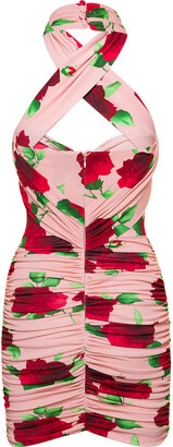 Magda Butrym Pink Mini-dress With Floral Print All-over In Viscose Woman