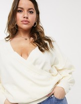 Thumbnail for your product : ASOS Curve DESIGN Curve wrap jumper in cream
