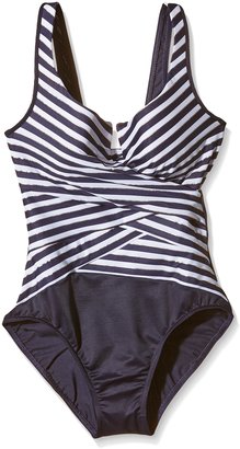 Miraclesuit Womens Escape Layered Striped One-Piece Swimsuit Navy