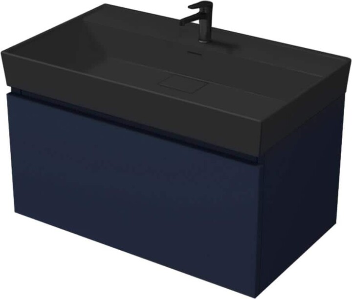 Nameeks Sharp 31.5 in. W x 18.9 in. D x 22.9 in. H Modern Bathroom Vanity in Night Blue with Matte Black Ceramic Top