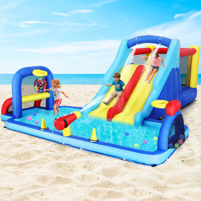 Joyldias Kid Inflatable Bounce House With Double Slides, 550w Air Blower Bouncer Castle Playhouse With Big Splash Pool