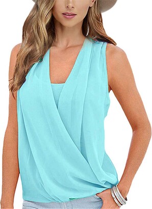 Women V-neck Tank Tops Ladies Summer Loose Cami Vest Sleeveless T-shirt  Blouse-3