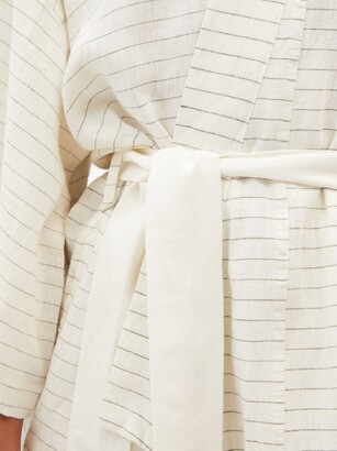 Deiji Studios Striped Stonewashed Linen Robe - White Stripe