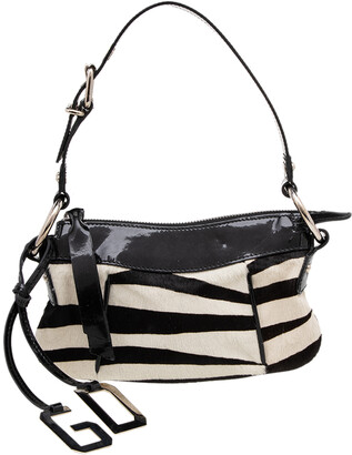 Dolce & Gabbana Black/White Zebra Print Calfhair and Patent Leather Baguette