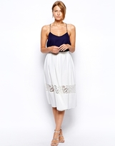 Thumbnail for your product : Love Midi Skater Skirt with Lace Insert Hem - Cream