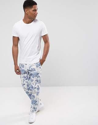ASOS DESIGN Wedding Skinny Suit Pants In Blue and White Cotton Floral Print