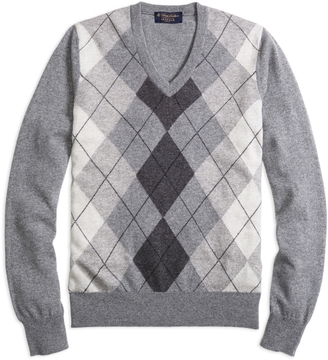 Brooks Brothers Cashmere Argyle V-Neck Sweater
