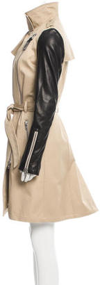 Mackage Leather-Paneled Belted Coat