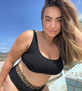 Thumbnail for your product : Wolf & Whistle Curve rib cut out crop bikini top with animal print elastic