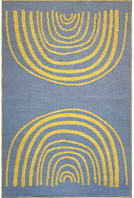 Mad Mats 4' X 6' Concentric Outdoor Mat, Yellow/Grey