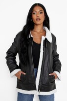 Thumbnail for your product : boohoo Tall Oversized Teddy Faux Fur Trim Aviator Jacket