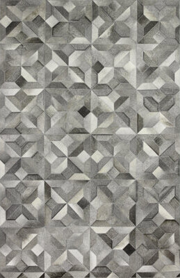 Ruvi Geometric Handmade Cowhide Gray Area Rug