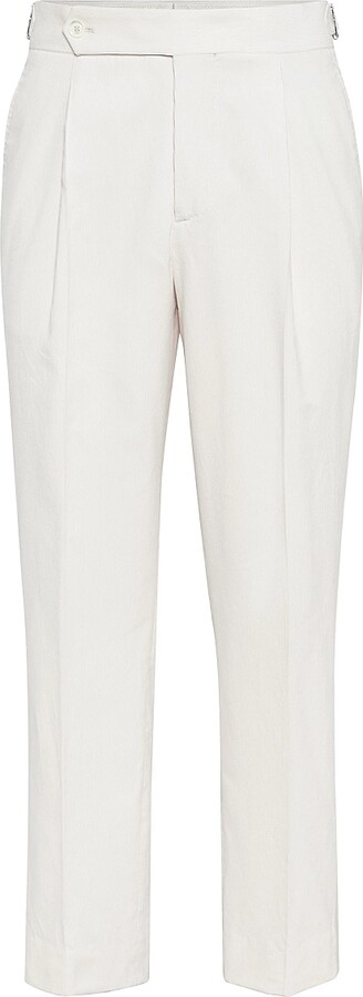 Brunello Cucinelli Men's Sea Island Cotton Narrow Wale Corduroy Tuxedo Trousers - Milk - Size 32