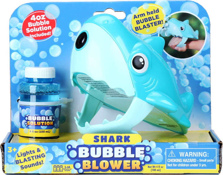 Kid Galaxy non-stop fun motorized handheld shark bubble blower with 4 ounce premium bubble solution for kids at age 3 and up