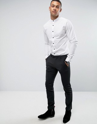 ASOS Skinny Shirt In White With Grandad Collar And Contrast Buttons