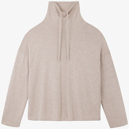 The White Company Womens Midtaupemr Herringbone Funnel-Neck Wool-Blend Jumper M