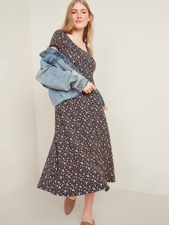 jersey fit and flare midi dress