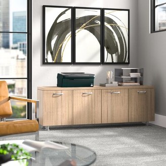 Steelcase Currency 4 Door Credenza Laminate Color: Chocolate Walnut, Pull Style: Handle Pull-Nickel